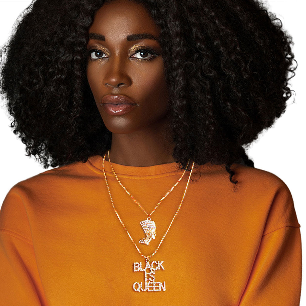 Statement Necklace Gold Double Chain Black Is Queen Layered Chic Jewelry