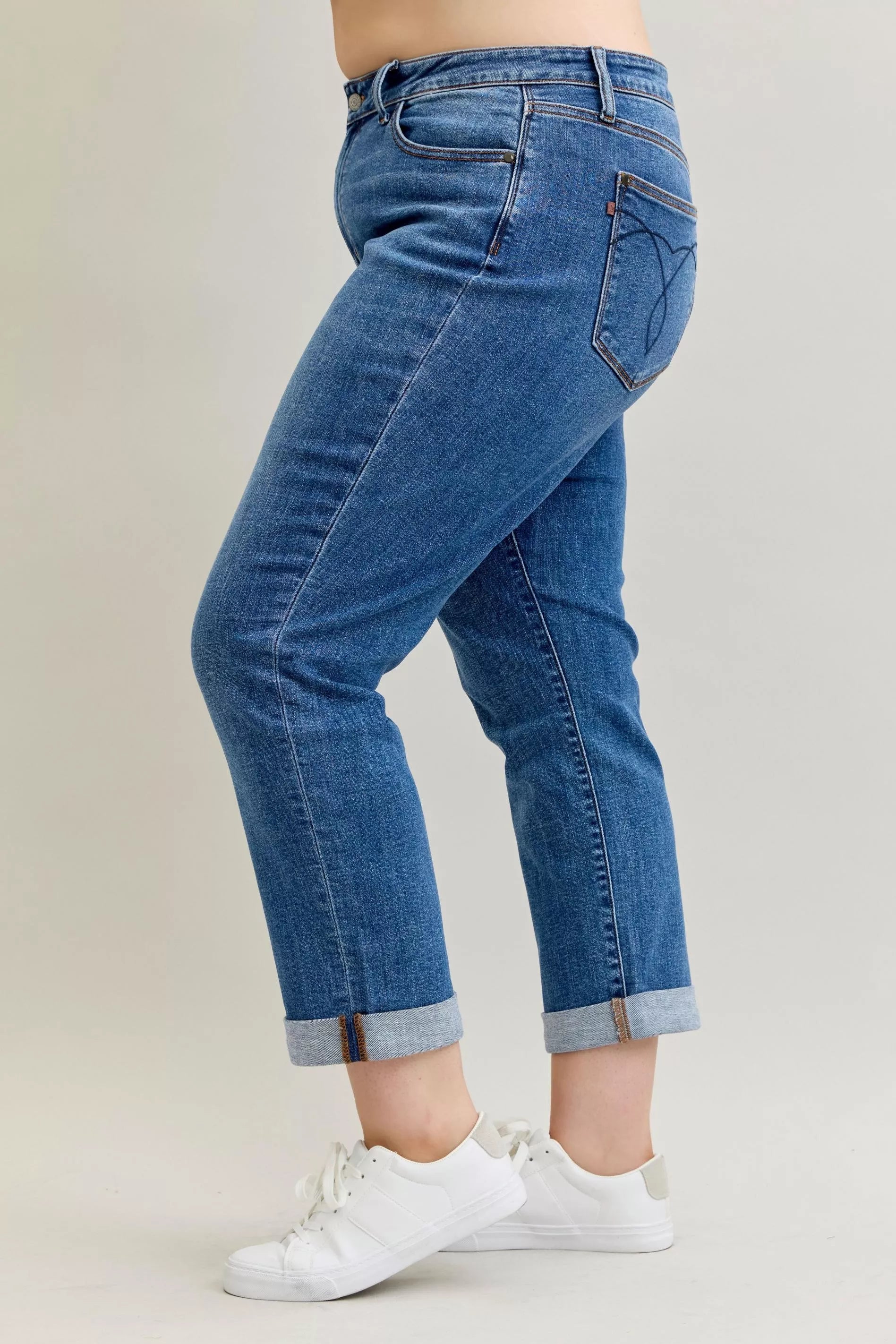 Full Size Mid Rise BF Classic Cuffed Jeans Plus Size