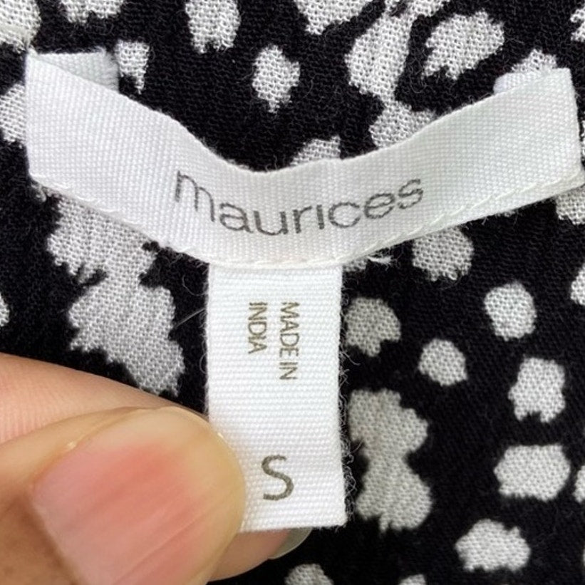 Maurices Womens Small Short Sleeve Black Dot Button Front A Line Dress w Pockets