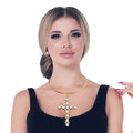 Statement Gold Teardrop Crystal Cross Necklace Elegant Chic Jewelry Accessory