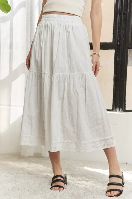 Elastic Waistband Tiered Midi Skirt