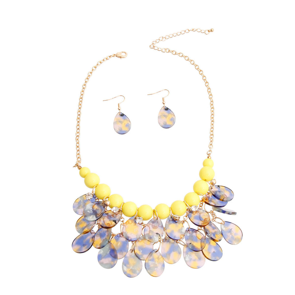Statement Teardrop Bib Necklace with Yellow Beads, Trendy Fashion Jewelry