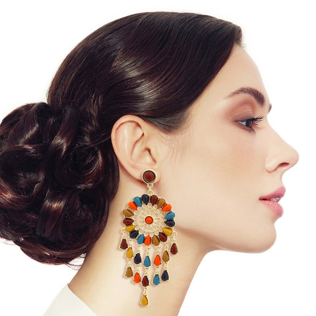 Statement Multi Color Bead Dream Catcher Earrings Stylish Fashion Jewelry