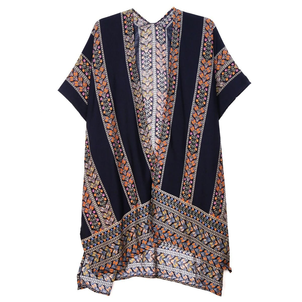 Women’s Navy Turkish Print Kimono Stylish Casual Layered Jacket