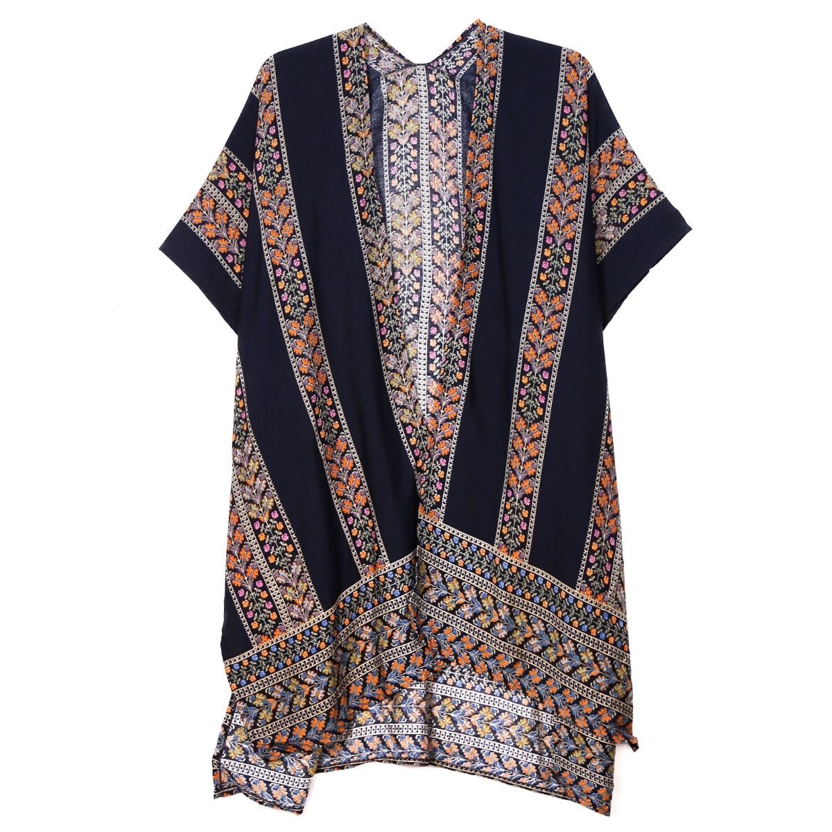 Women’s Navy Turkish Print Kimono Stylish Casual Layered Jacket