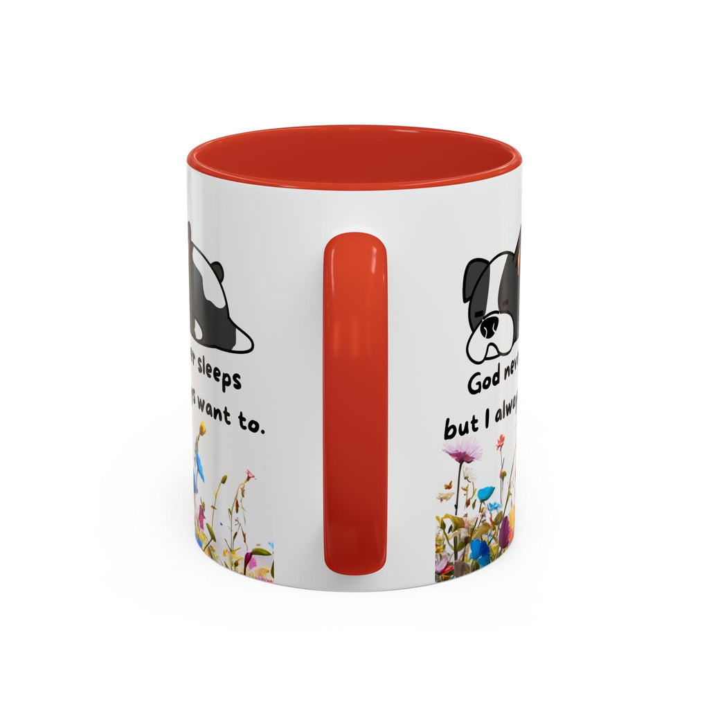Christian  11oz and 15oz Accent Coffee Mug "God never sleeps" (with flowers)