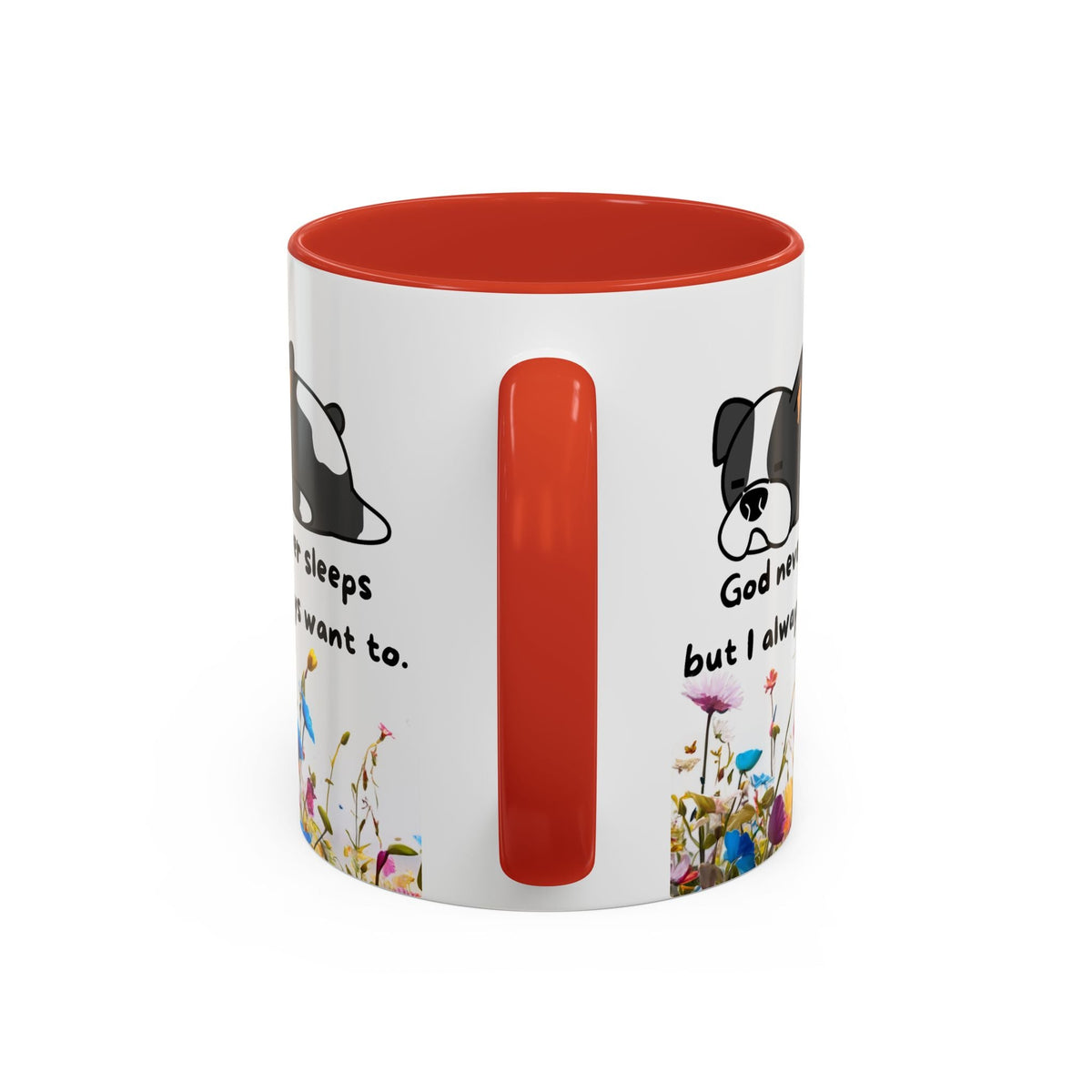 Christian  11oz and 15oz Accent Coffee Mug "God never sleeps" (with flowers)