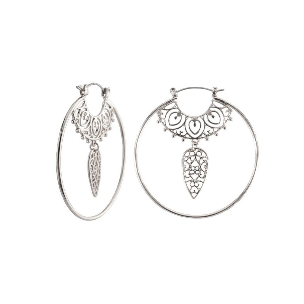Dangle Hoop Earrings Silver Filigree Stylish Statement Jewelry
