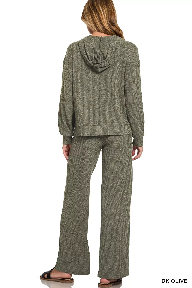 Ribbed Long Sleeve Hoodie