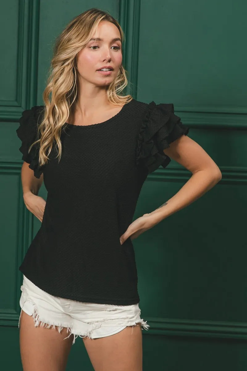 Birdseye Texture Layered Ruffle Top
