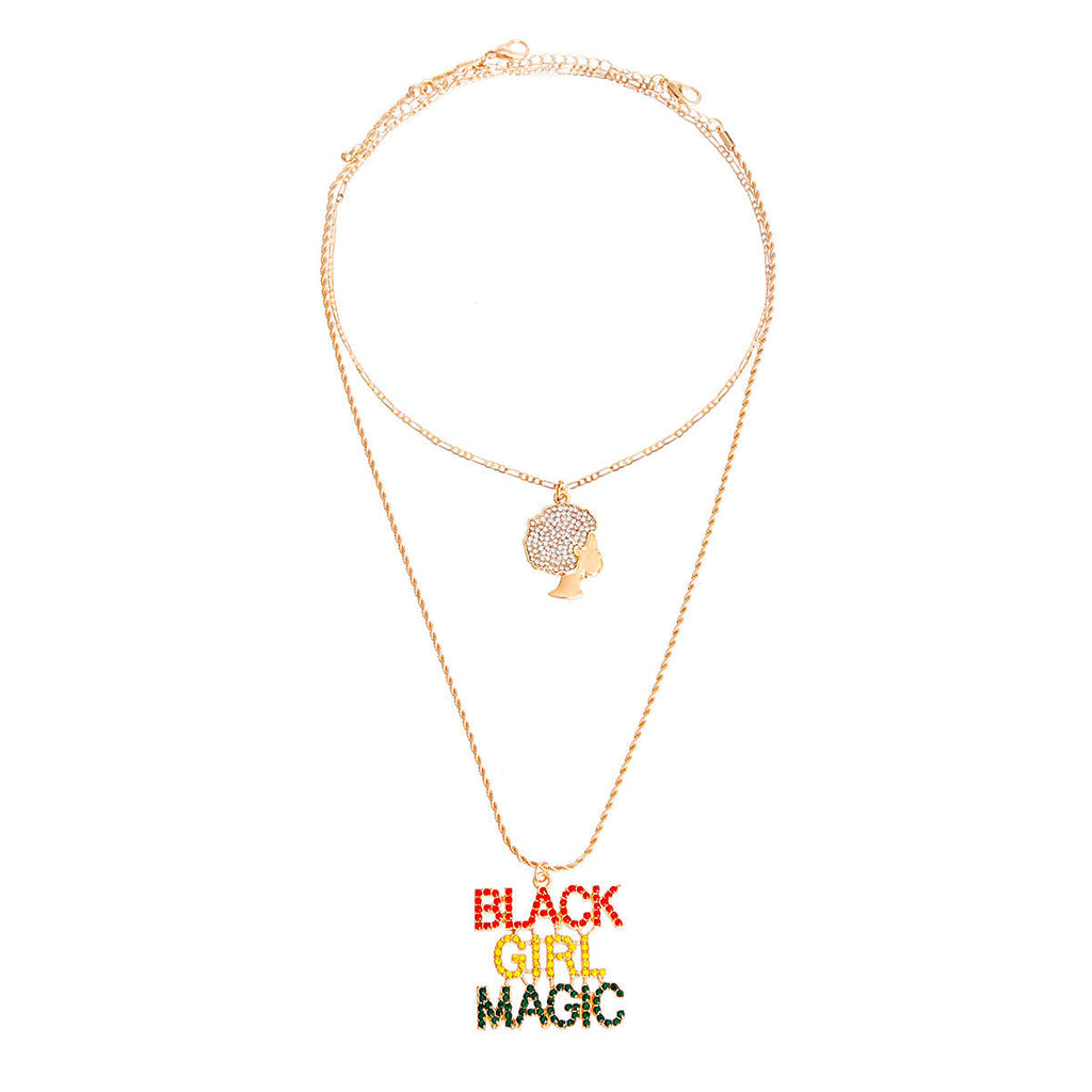 Statement Necklace Multi Color Double Chain Black Girl Magic Trendy Jewelry