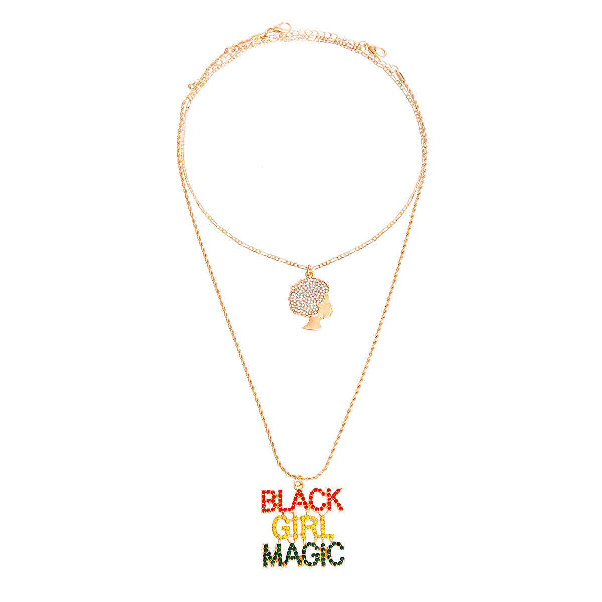 Statement Necklace Multi Color Double Chain Black Girl Magic Trendy Jewelry