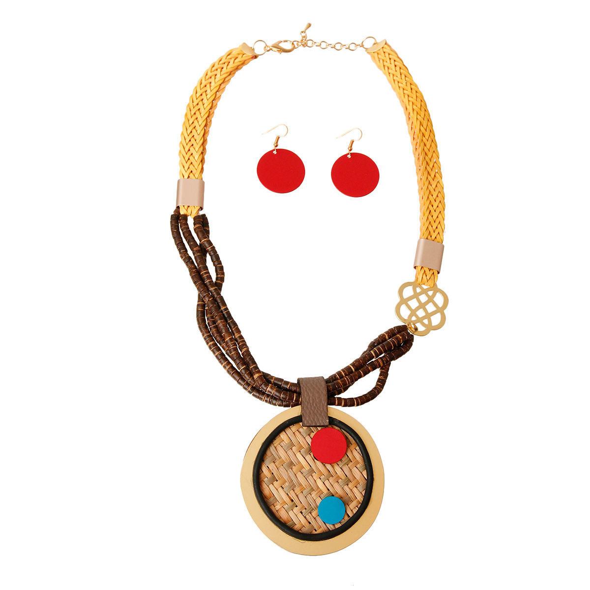 Leather Gold Pendant Set in Mustard – Stylish Fashion Jewelry