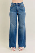 Full Size High Waist Tummy Control Chew Hem Destroy Wide Jeans Plus Size
