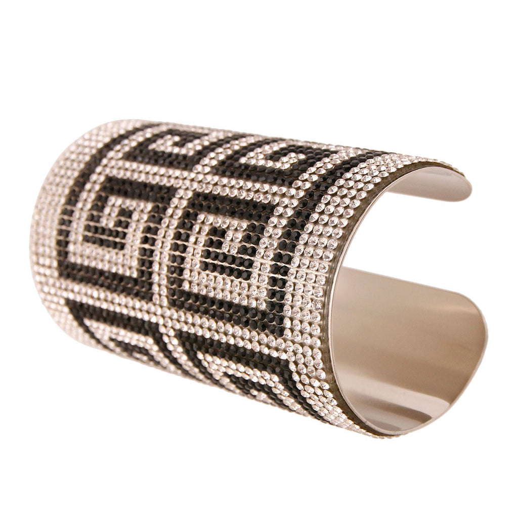 Statement Silver and Black Cuff Bracelet Versace Style Chic Jewelry Accessory