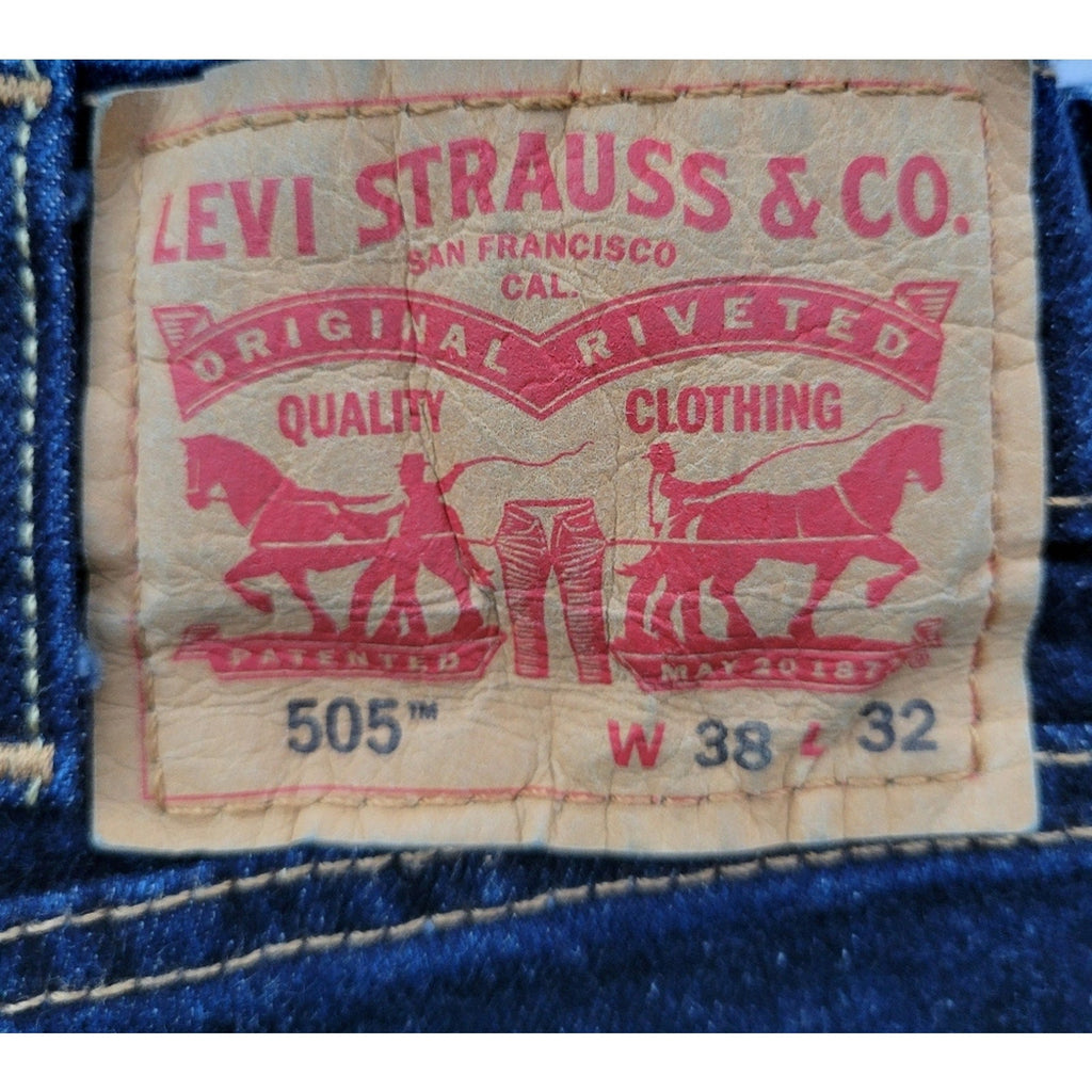 Levi Strauss & Co Levi's 505 Mens 38X32 Dark Wash Cotton Blend Denim Blue Jeans