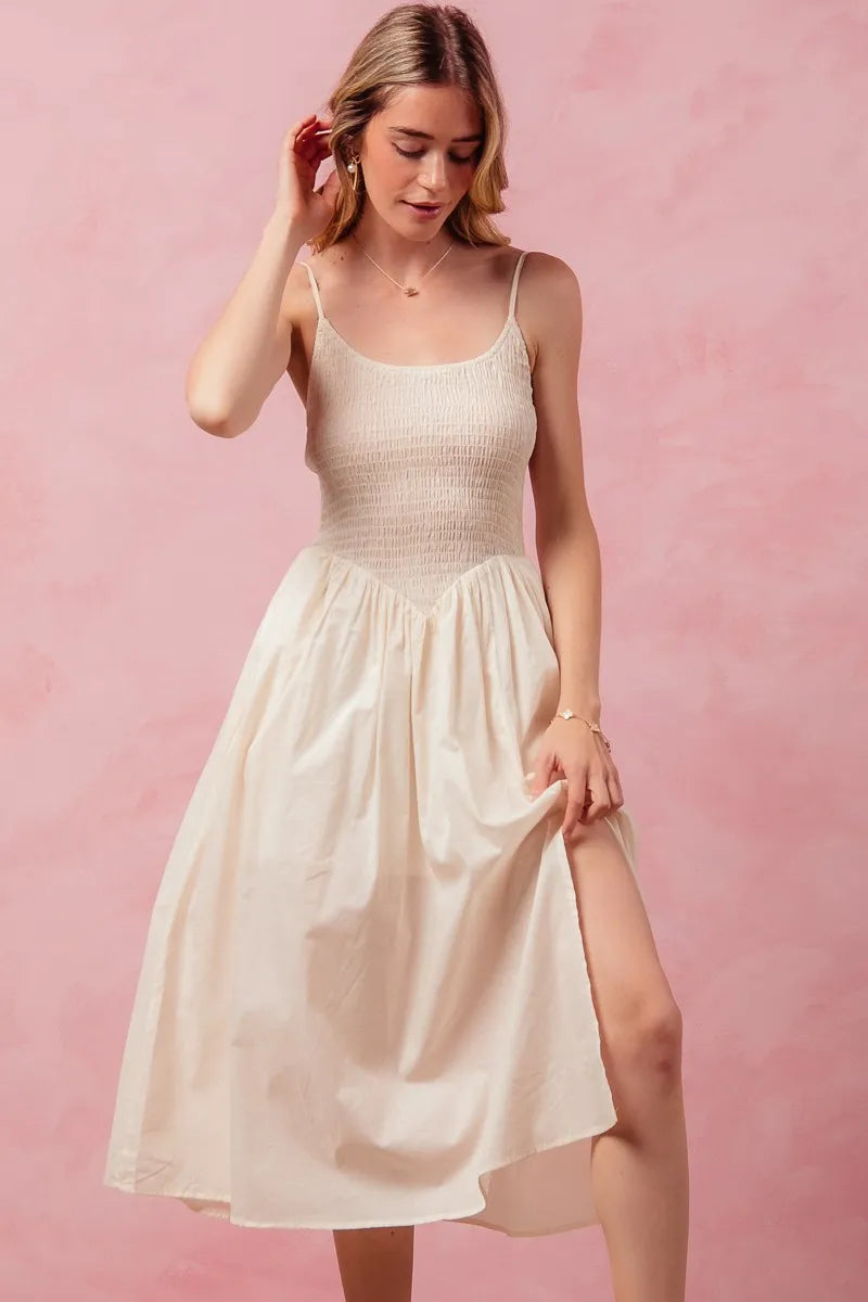 Smocked Sleeveless Casual Everyday Dress With Slit
