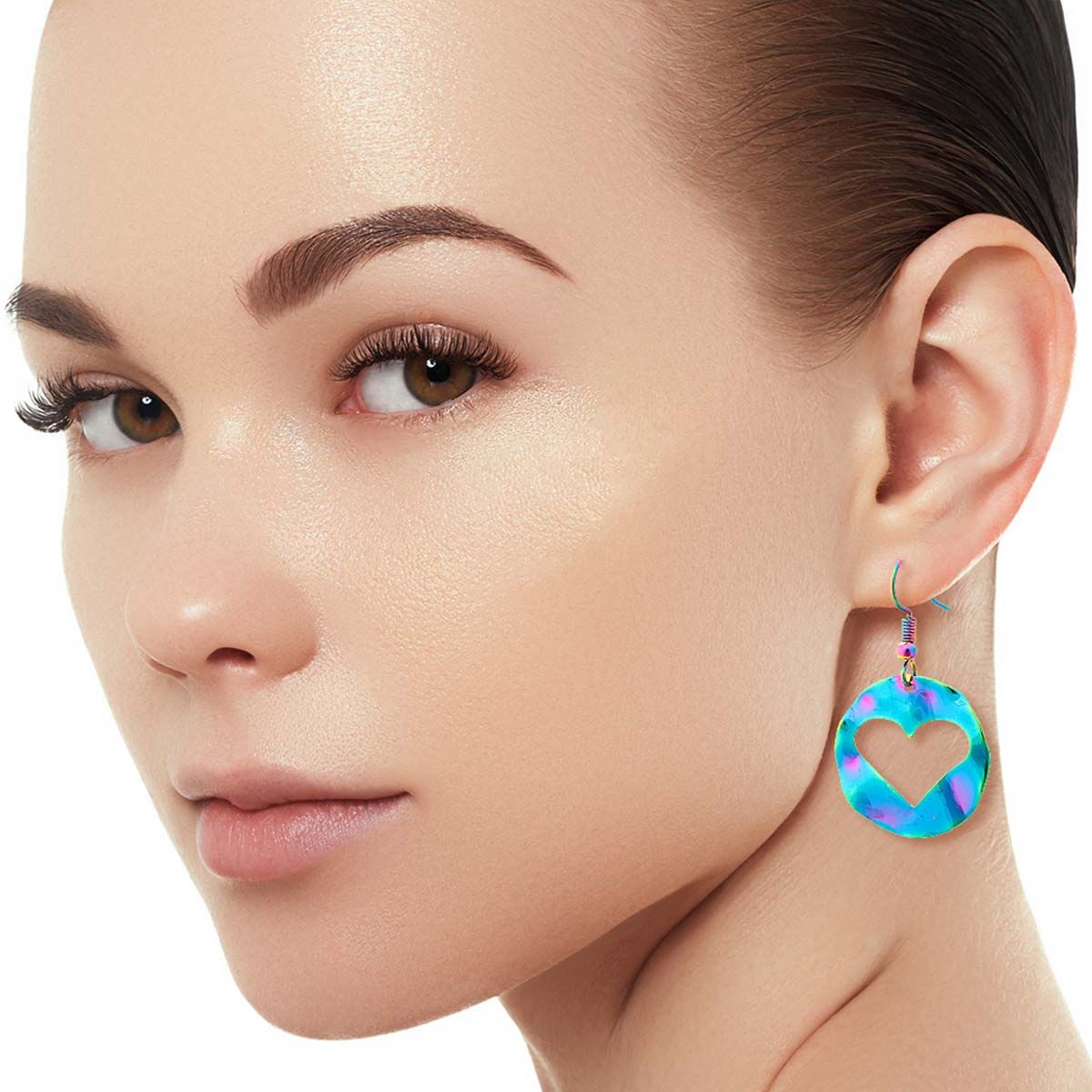 Statement Rainbow Metal Cutout Heart Earrings Stylish Trendy Jewelry