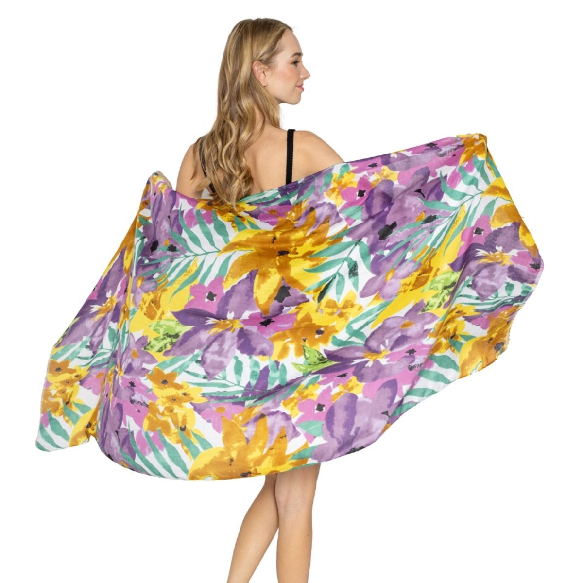 Fashion Scarf Long Purple Watercolor Floral Stylish Accessory