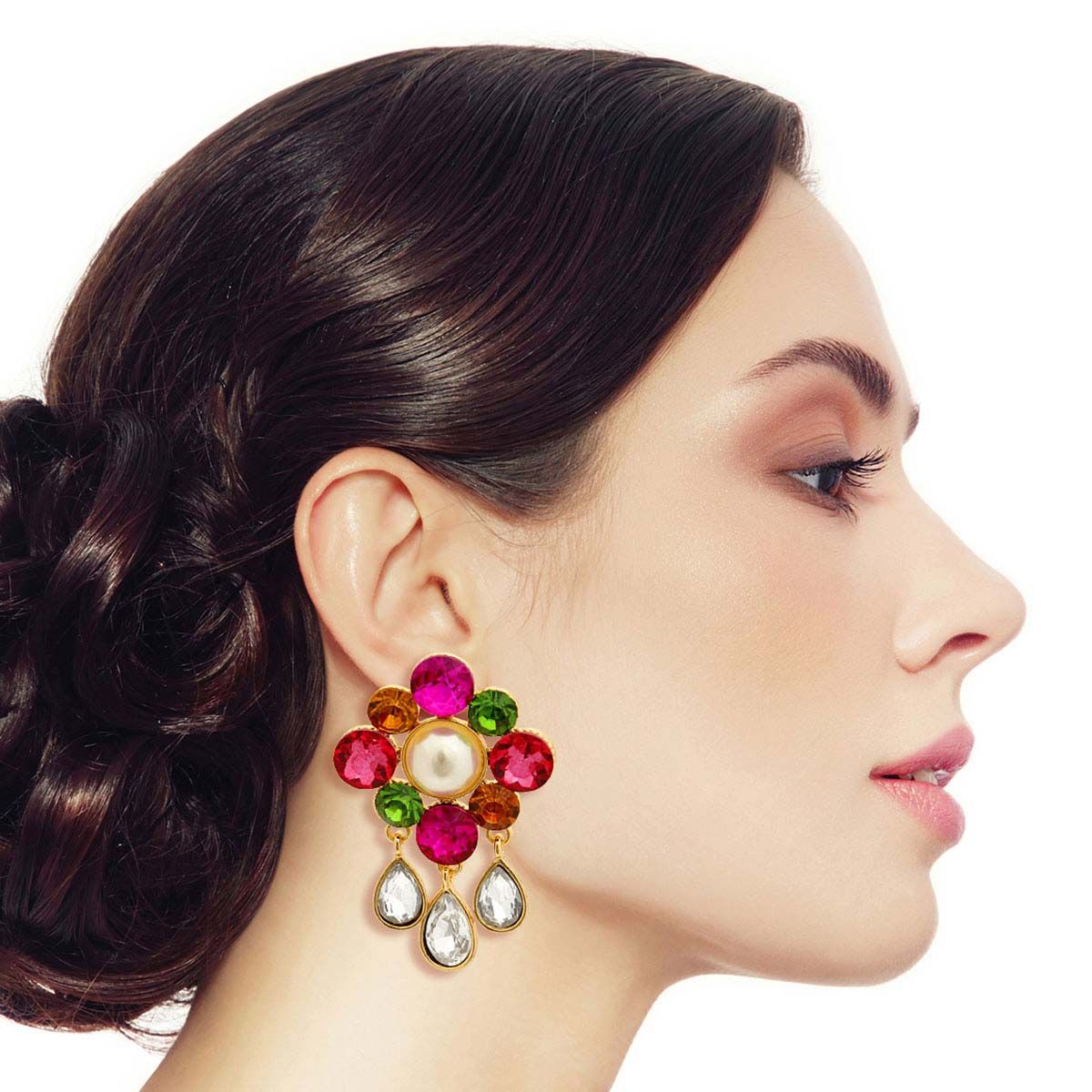 Flower Stud Earrings Multi Color Antique Stylish Statement Jewelry