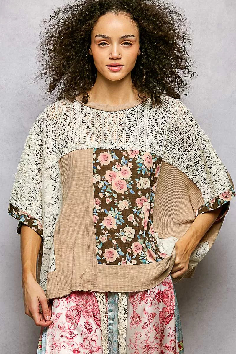 Floral Patchwork Lace Accent Blouse