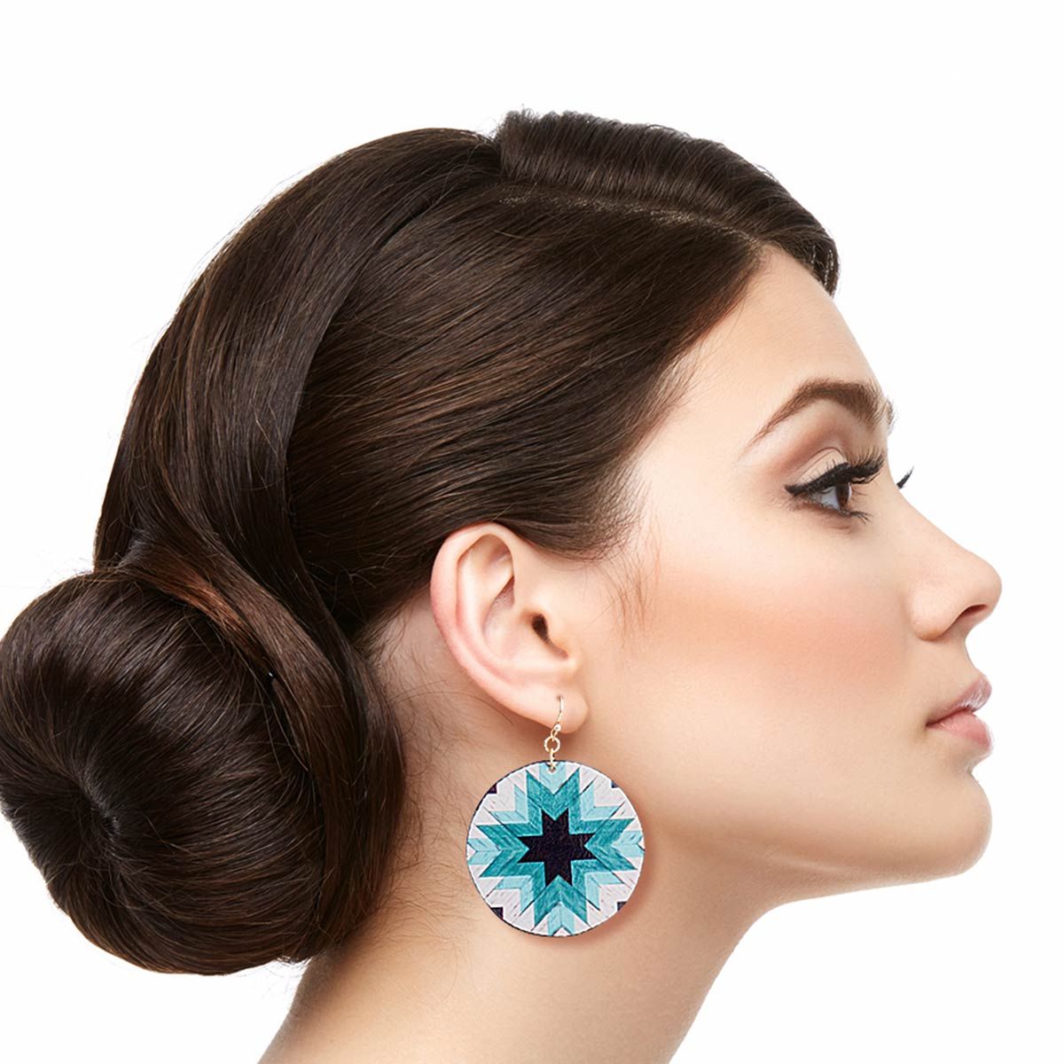 Round Turquoise Leather Earrings Stylish Sunburst Statement Jewelry