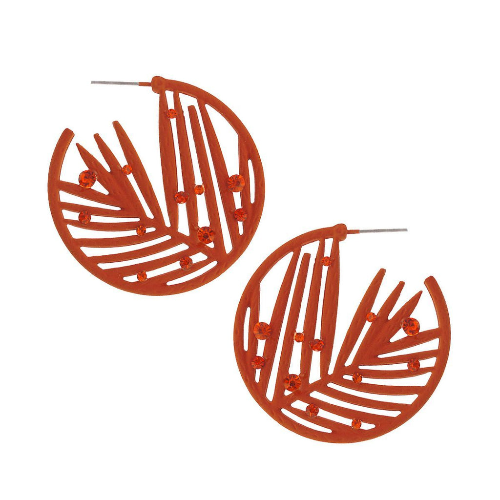 Statement Burnt Orange Leaf Hoops Rubber Coated Stylish Earrings