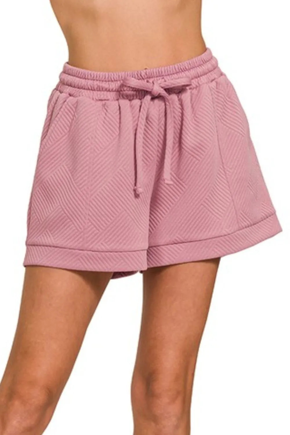 Textured Knit Jacquard Drawstring Shorts