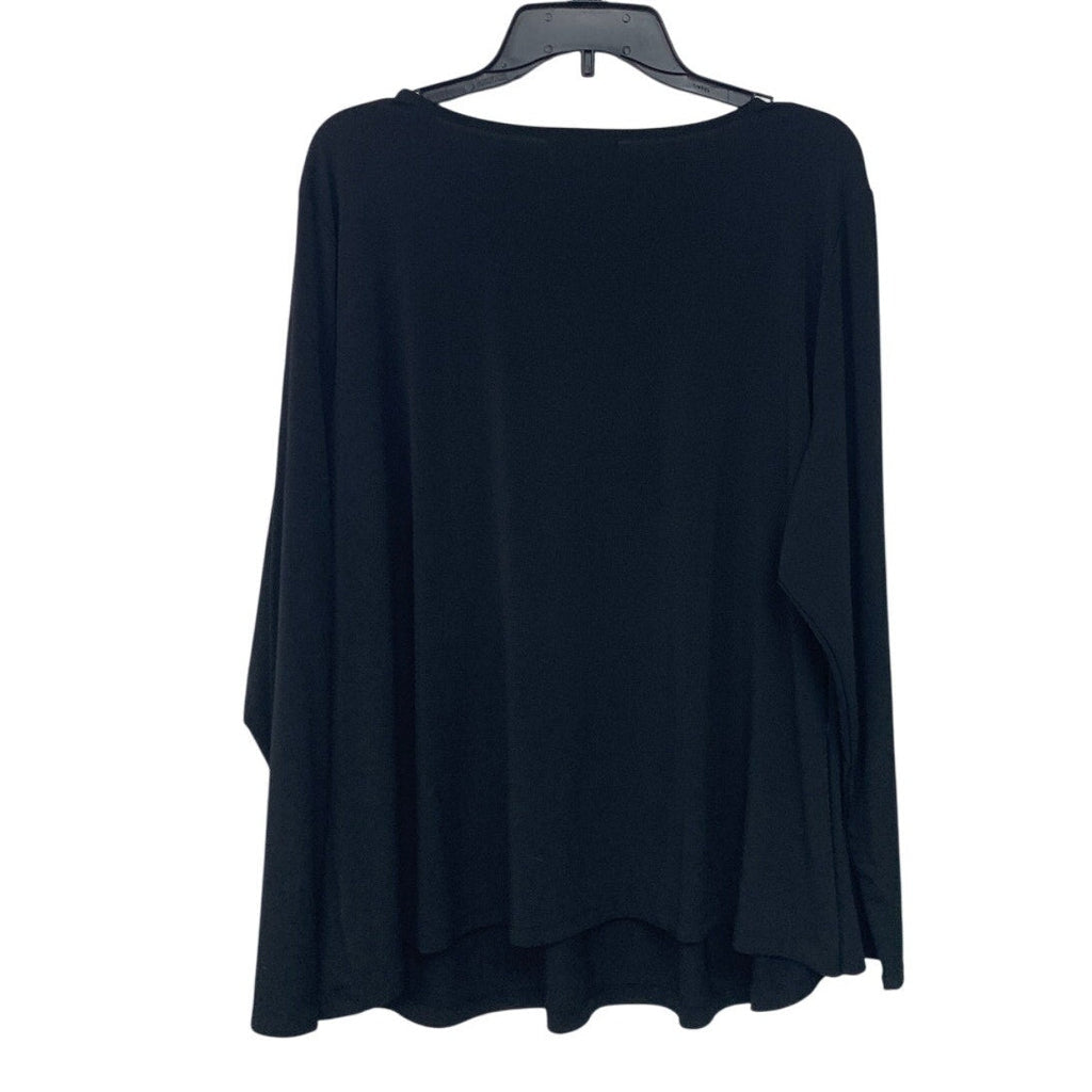 Liz Claiborne Career Womens 3X Black Beaded Key Hole Long Sleeve Blouse Top