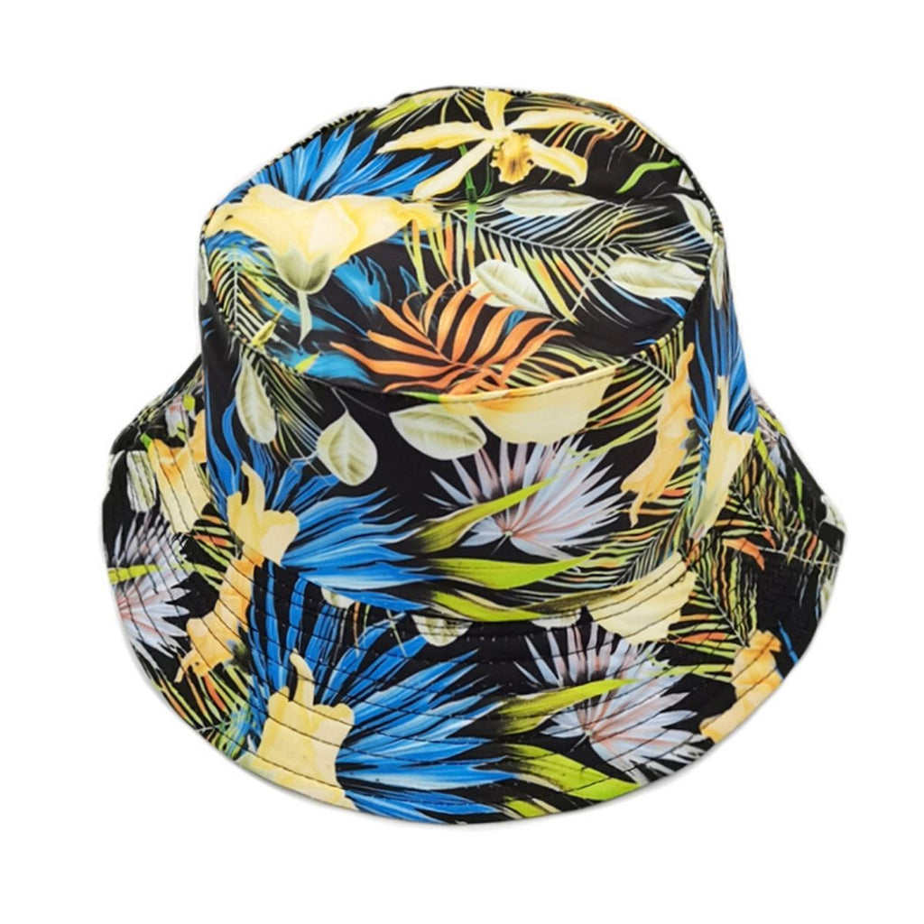 Reversible Bucket Hat Blue Black Tropical Stylish Casual Accessory