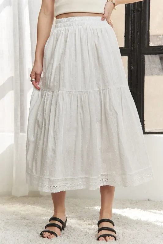Elastic Waistband Tiered Midi Skirt