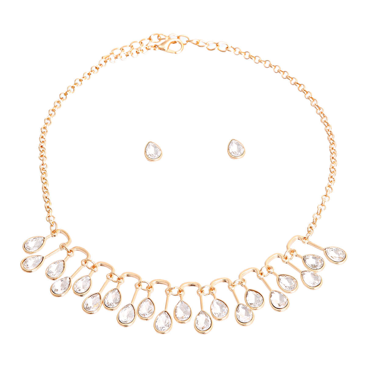 Statement Gold Pear Crystal U Link Necklace Stylish Chic Jewelry Accessory