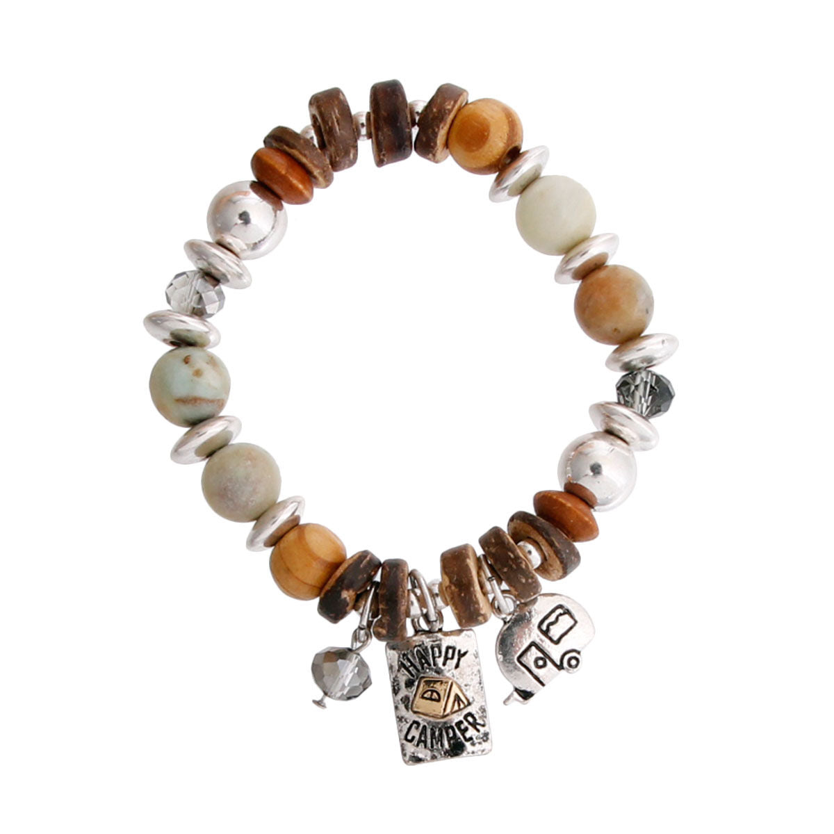 Bracelet Wooden Mixed Bead Happy Camper Trendy Jewelry Accessory