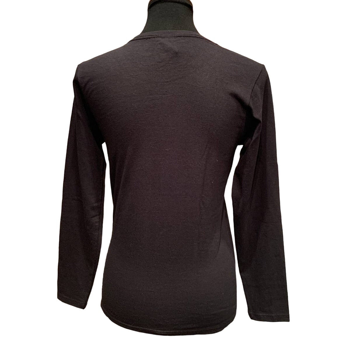 New Hand Printed Small Cotton Rhinestone Fall Autumn Leaf Long Sleeve Black Tee