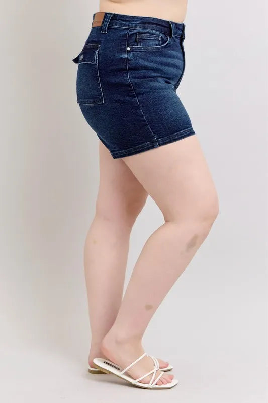 Full Size High Waist Back Flap Pocket Denim Shorts Plus Size
