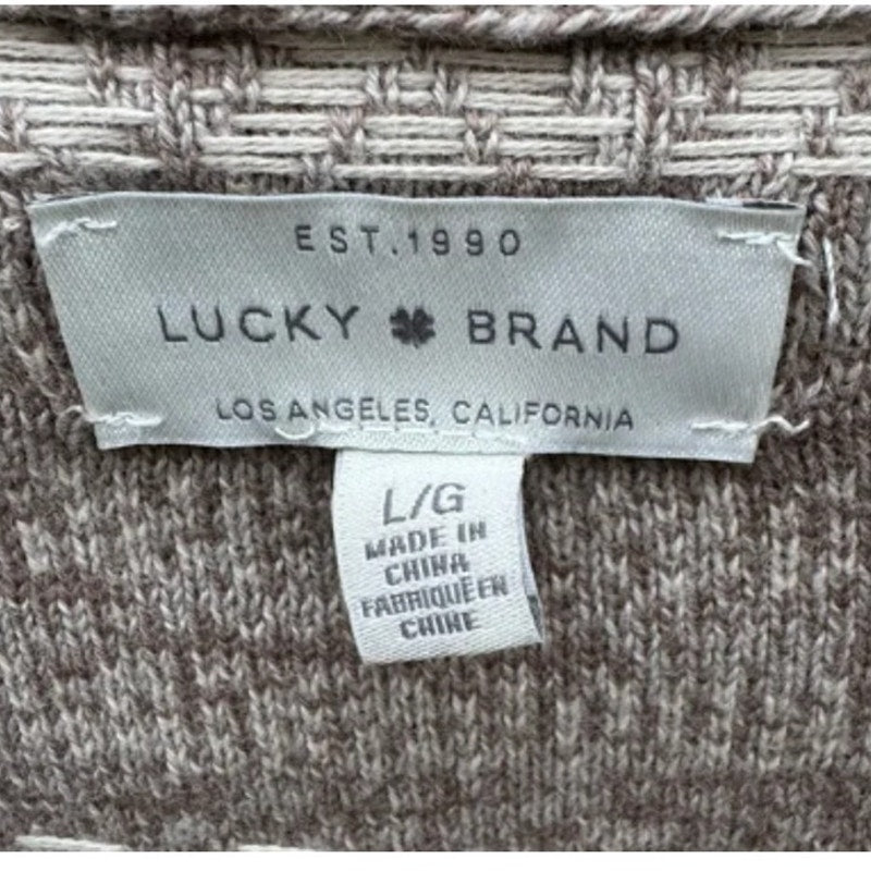 Lucky Brand Womens Large Cotton Open Front Swing Caridgan Tan Stripe Sweater