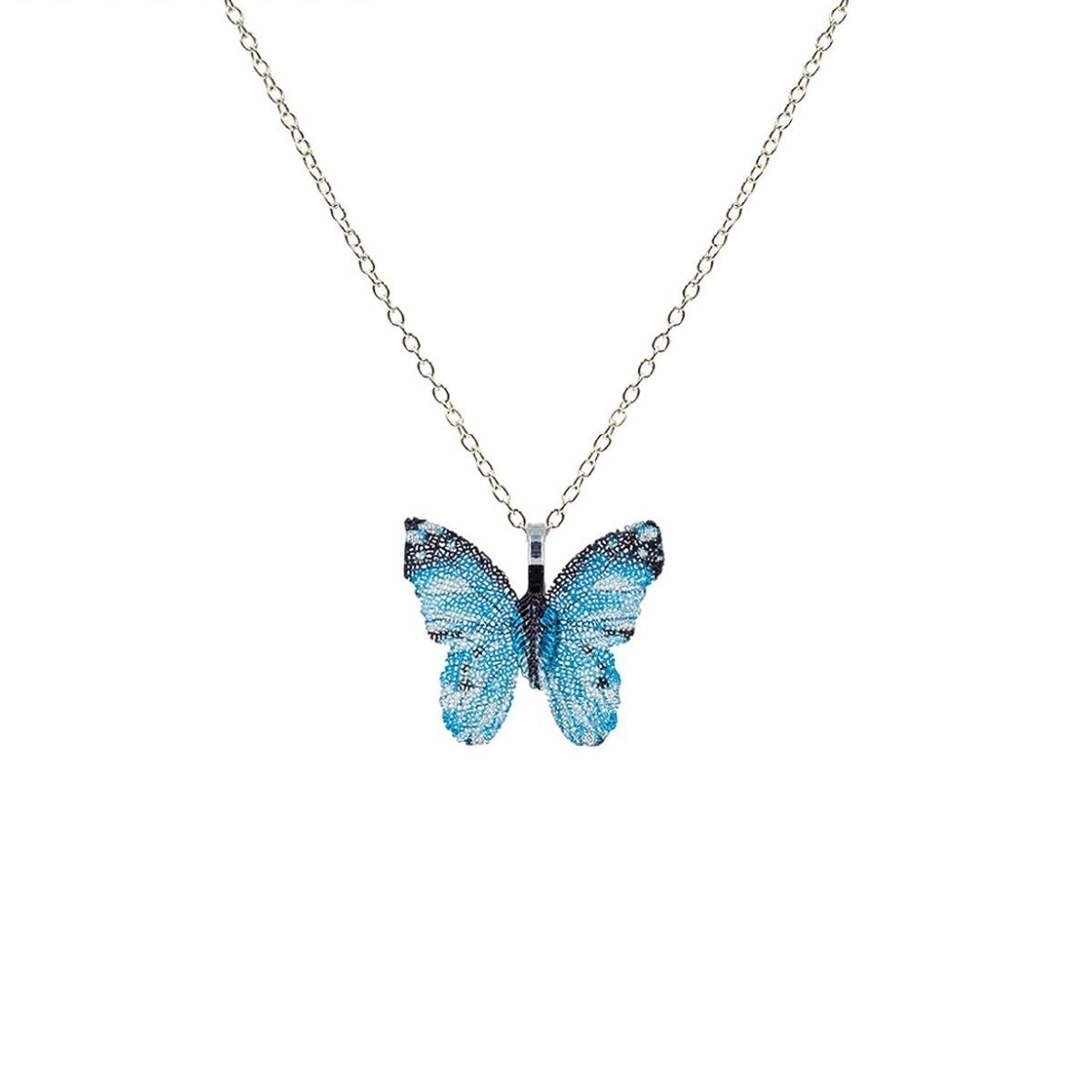 Statement Butterfly Necklace with Blue Dipped Real Leaf Detail