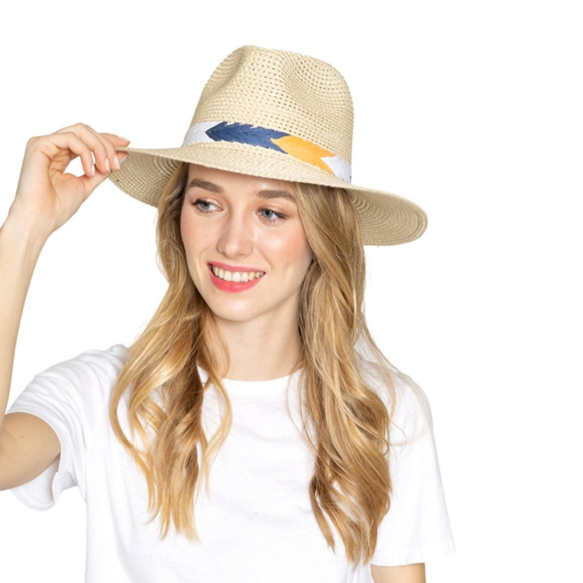 Panama Hat Ivory Chevron Band Stylish Casual Fashion Accessory