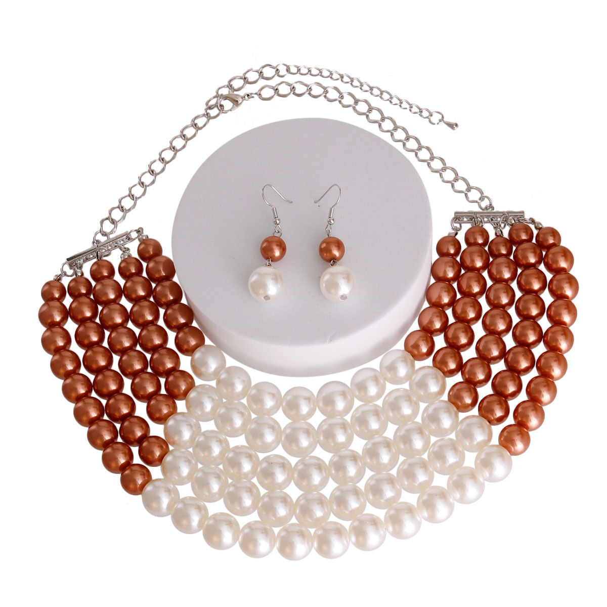 Statement 5 Row Pearl Necklace in Brown and Cream – Stylish Layered Jewelry