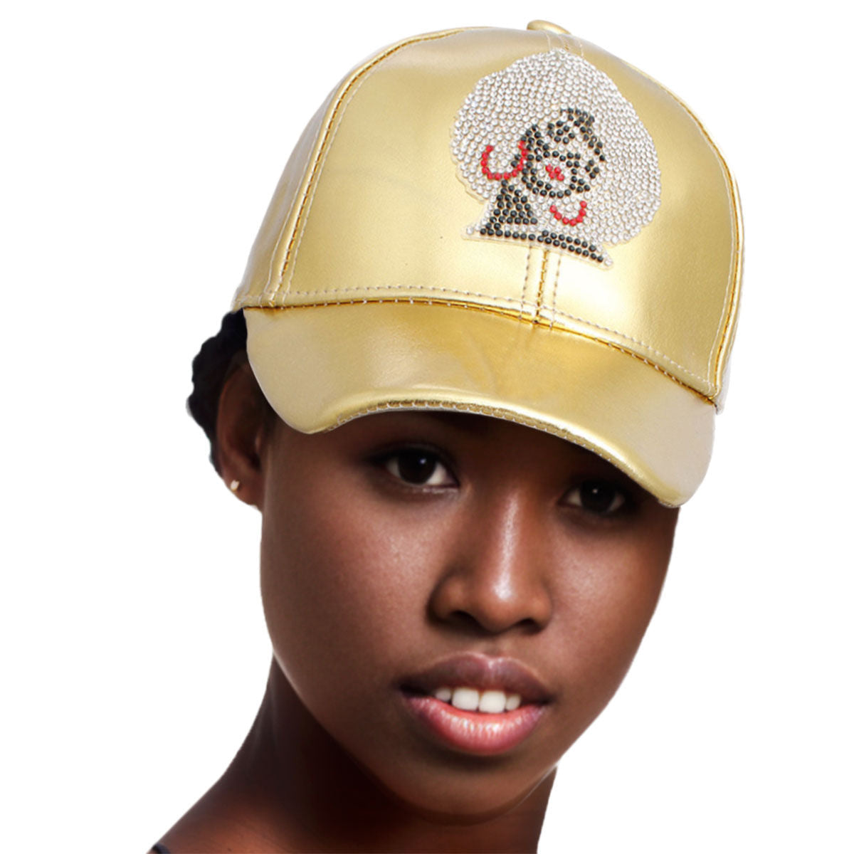 Statement Hat with Gold Rhinestone Afro Woman Design Stylish Accessory