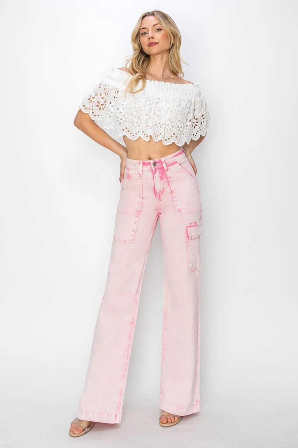 Full Size High Rise Cargo Pocket Jeans