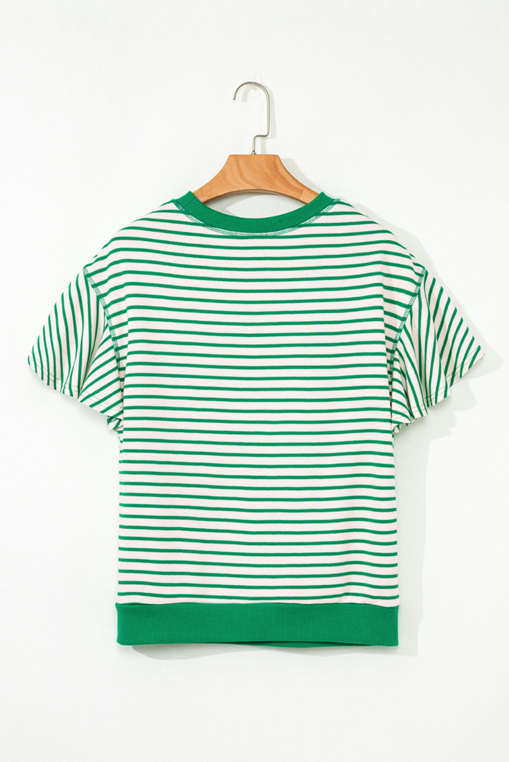 Parchment Striped Ruffle Sleeve Round Neck Top