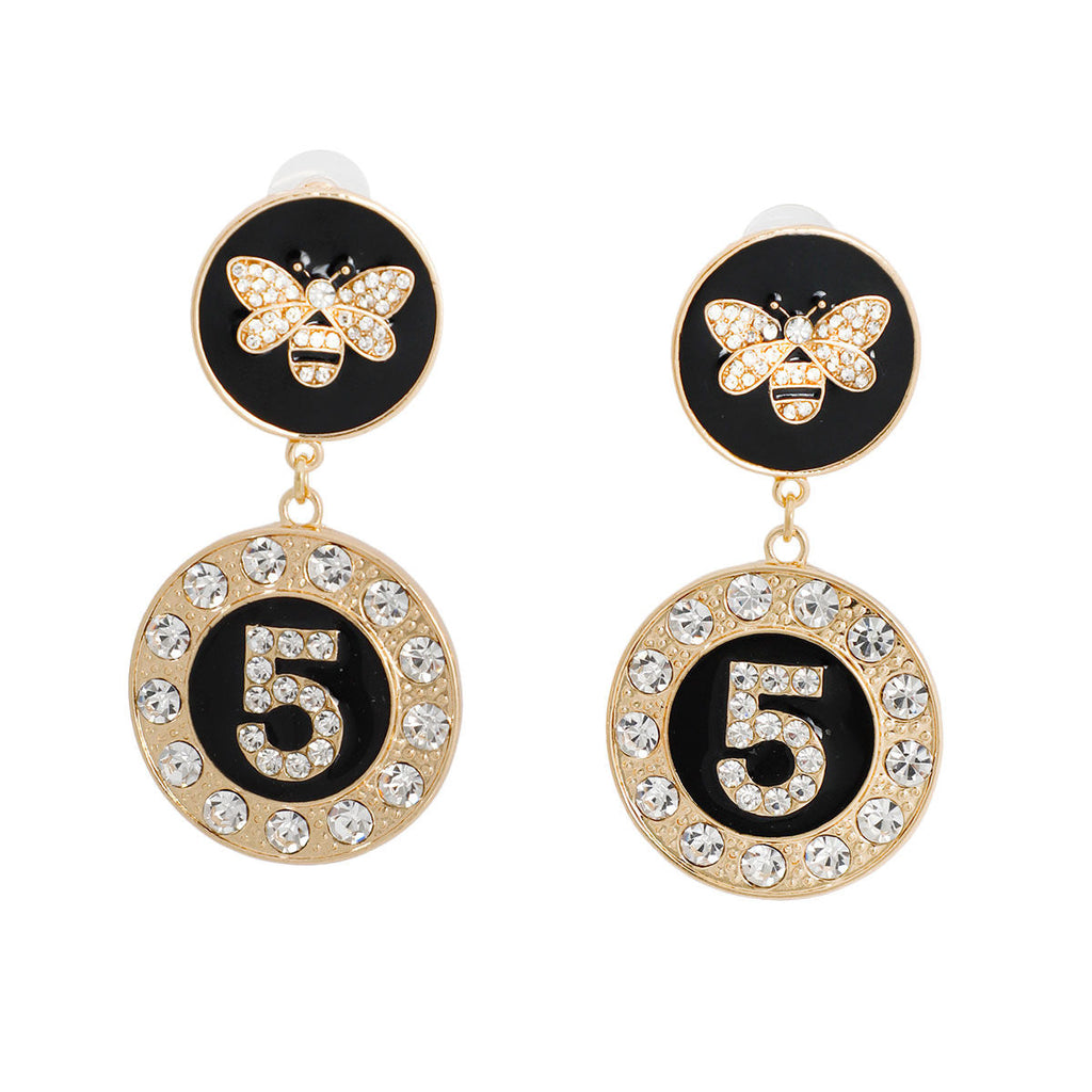 Charm Earrings Gold and Black Bee 5-Piece Stylish Statement Jewelry