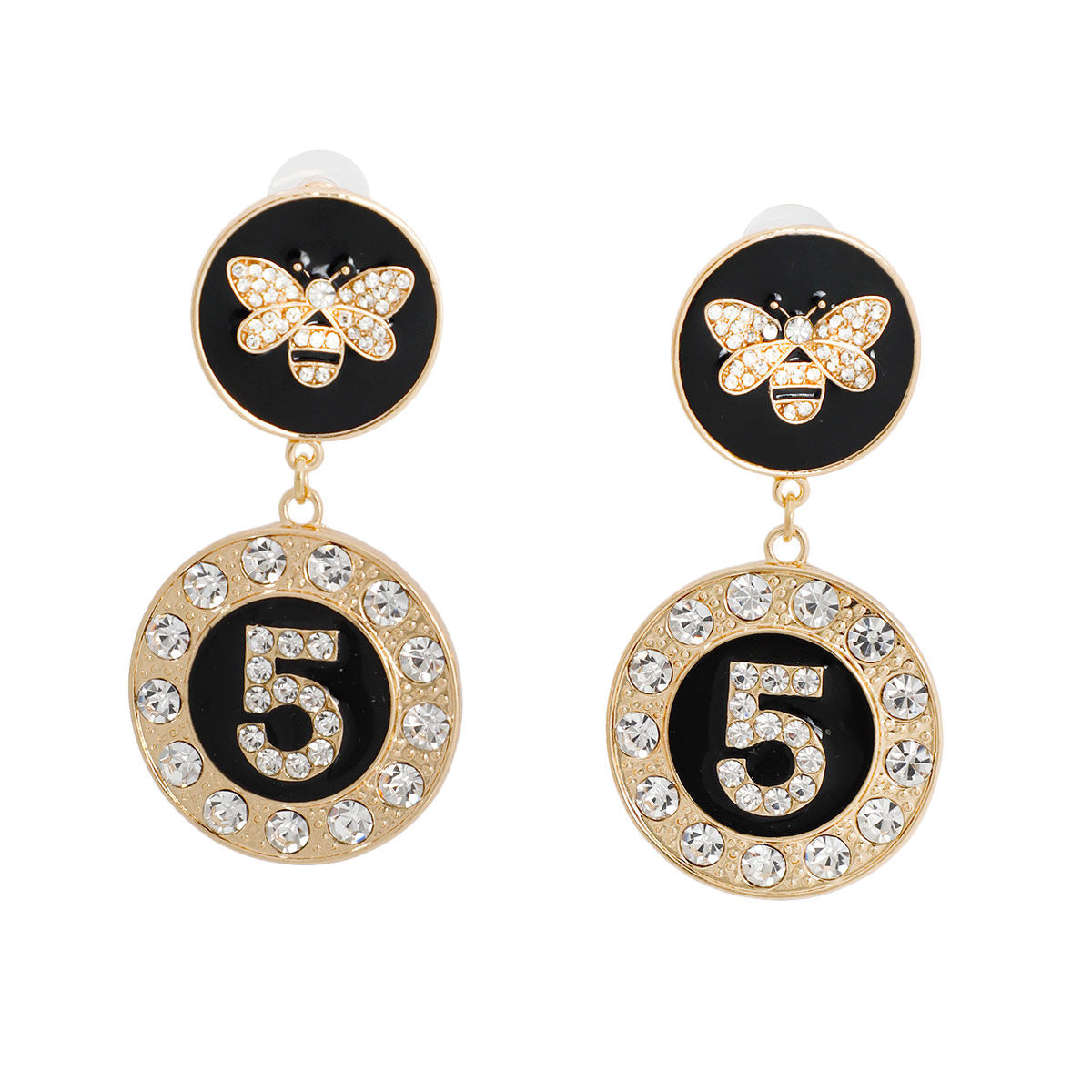 Charm Earrings Gold and Black Bee 5-Piece Stylish Statement Jewelry
