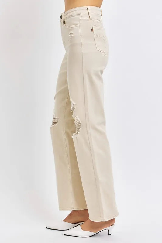 Full Size High Waist Distressed Wide Leg Jeans