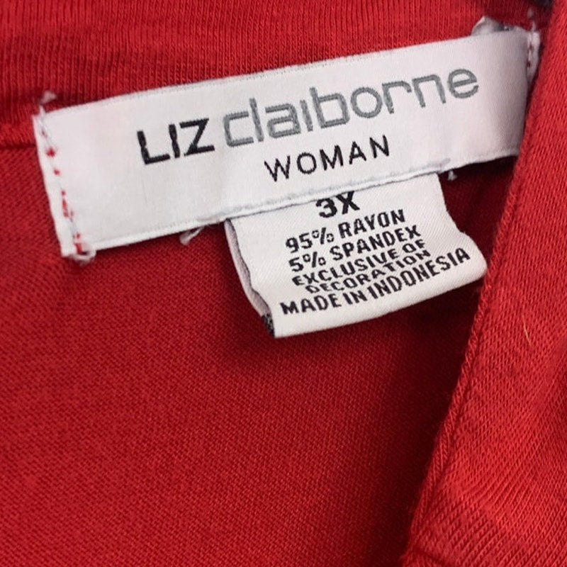 Liz Claiborne Womens Plus 3X Red Rayon Spandex Beaded Neck Sleeveless Career Top