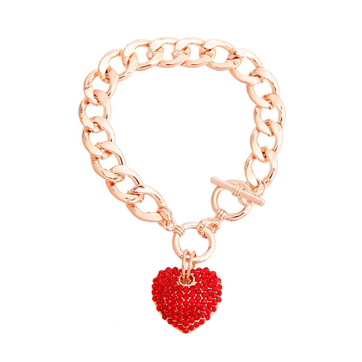 Heart Toggle Bracelet Red Rose Gold Stylish Fashion Jewelry