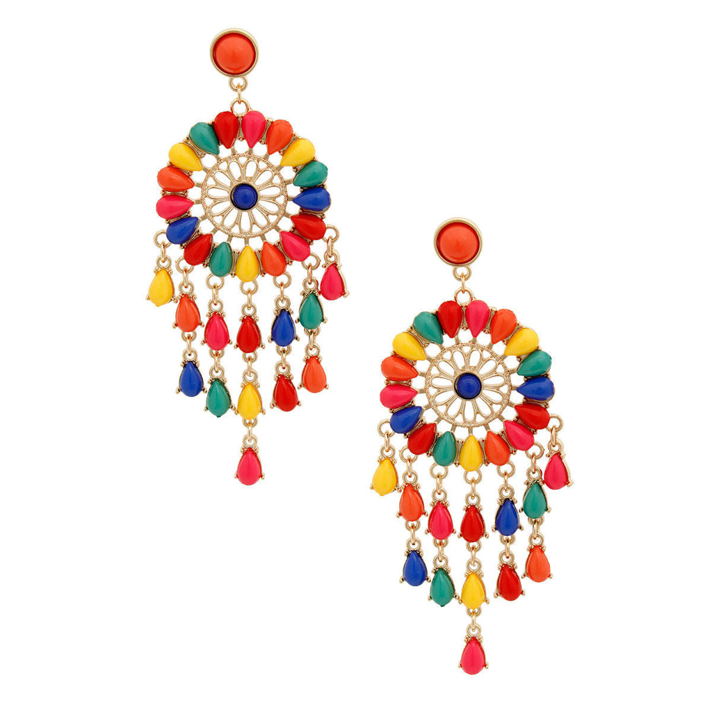 Statement Rainbow Bead Dream Catcher Earrings Stylish Fashion Jewelry