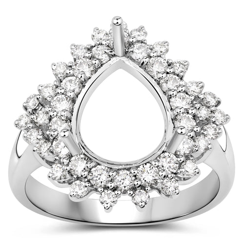 0.89 Carat Genuine White Diamond 14K White Gold Semi Mount Ring - holds 11x9mm Pear Gemstone