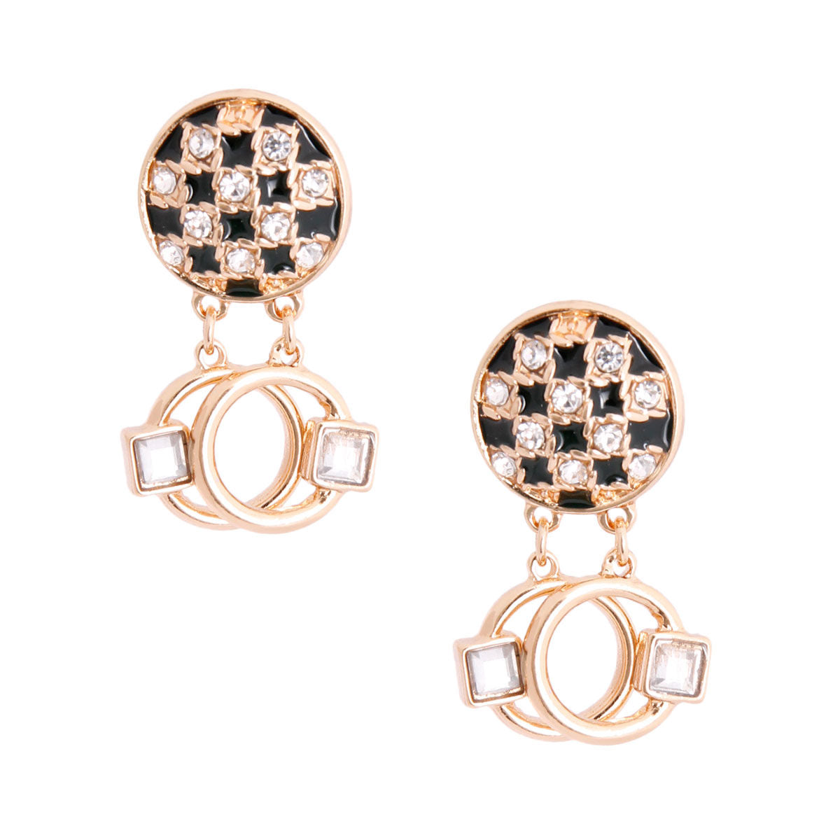 Checkerboard Stud Earrings Black Trendy Fashion Jewelry